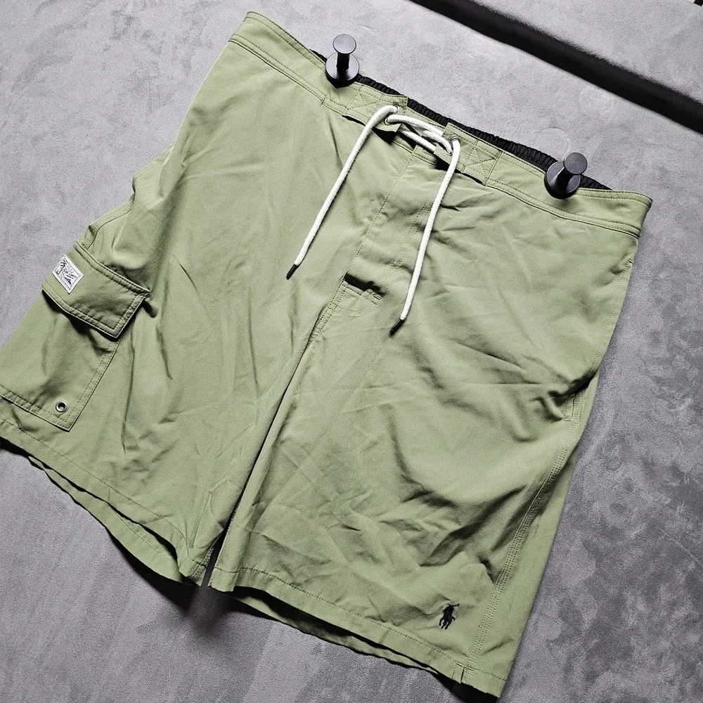 Polo Ralph Lauren‎ Olive Green Cargo Swim Trunks Board Shorts Mens XL Mesh Lined